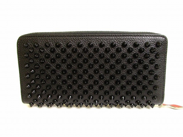 Preowned Christian Louboutin Panetone Spiked Zipper Wallet Black