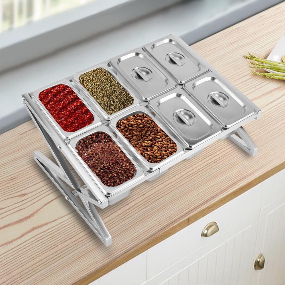 8 Pans Spice Rack Kitchen Storage Shelf Kitchen Spice Holder Stainless Steel