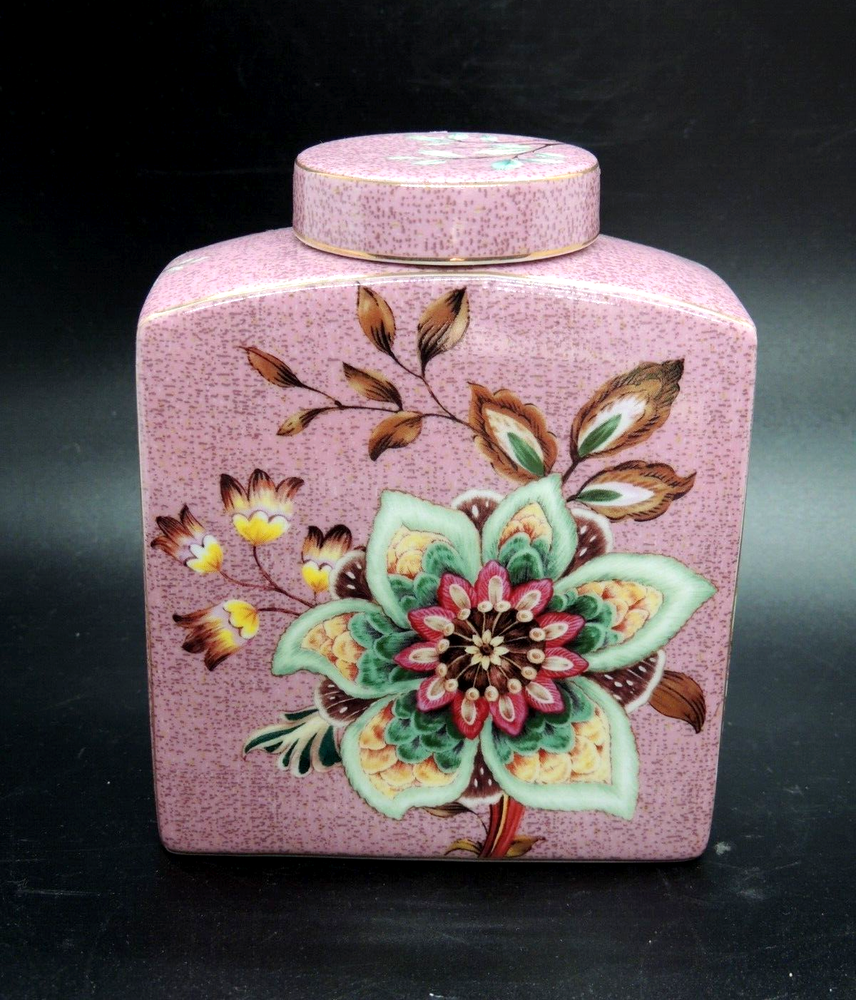 Grace Teaware Ceramic Square Tea Caddy Tea Box Tea Jar with Lid Mauve Floral