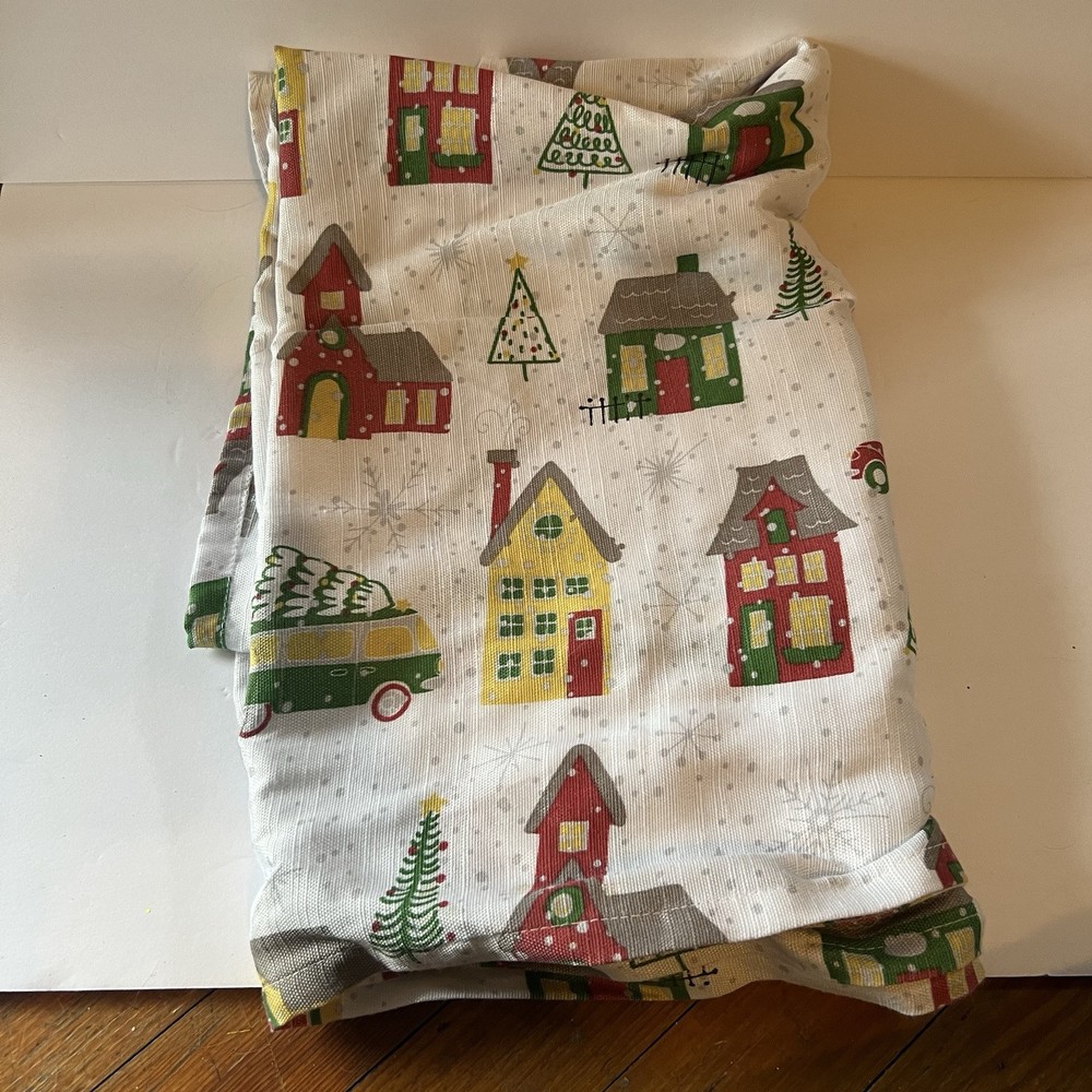 Festive 78x57in Christmas Tablecloth – Polyester with Holiday Houses, Trees & Snow Designs  