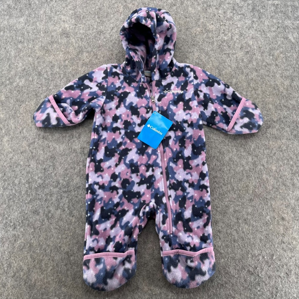 Columbia Baby Girls Size 3/6M Fleece Zip Snowsuit Snow Suit Hooded Winter NEW
