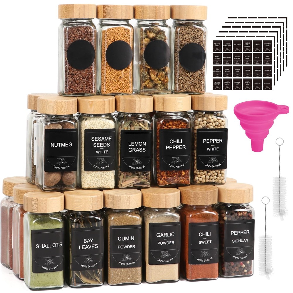 36pcs 4oz Glass Spice Jars with Bamboo Lids & Labels - Empty Containers for Spices