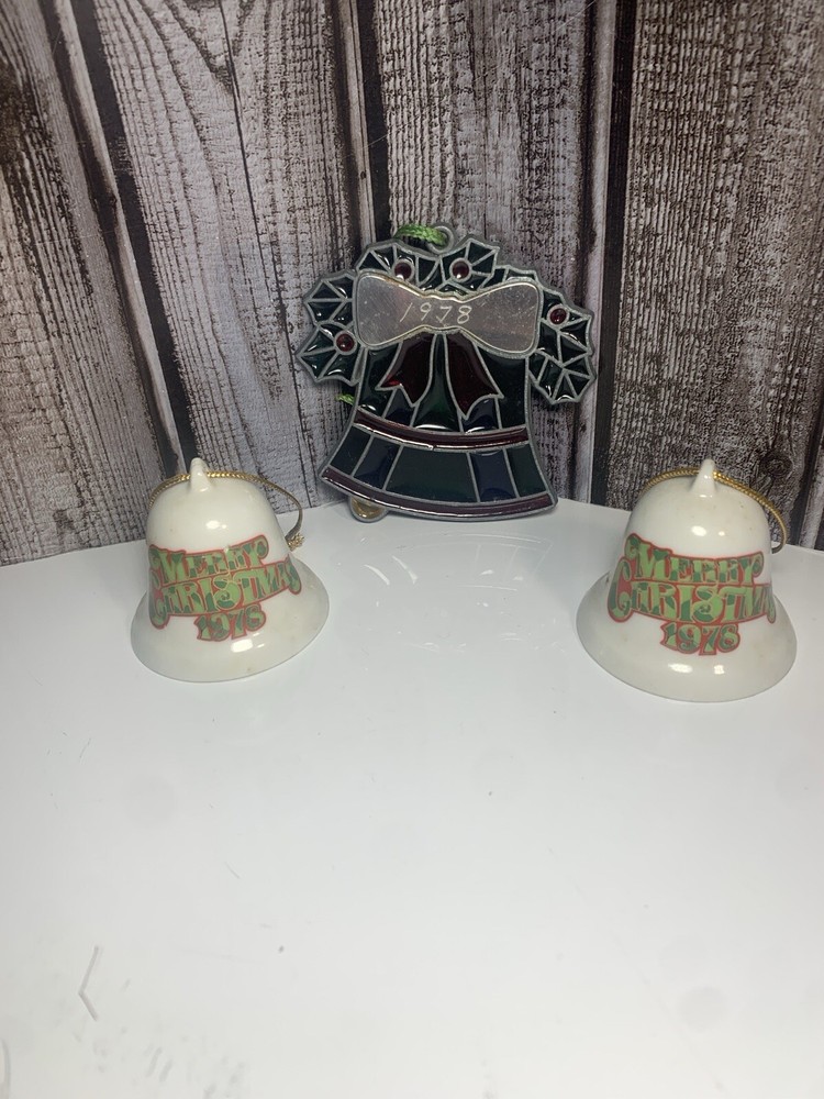 1978 VTG Leonard Christmas Stained Glass Ornaments/Porcelain Bell Mixed Bundle