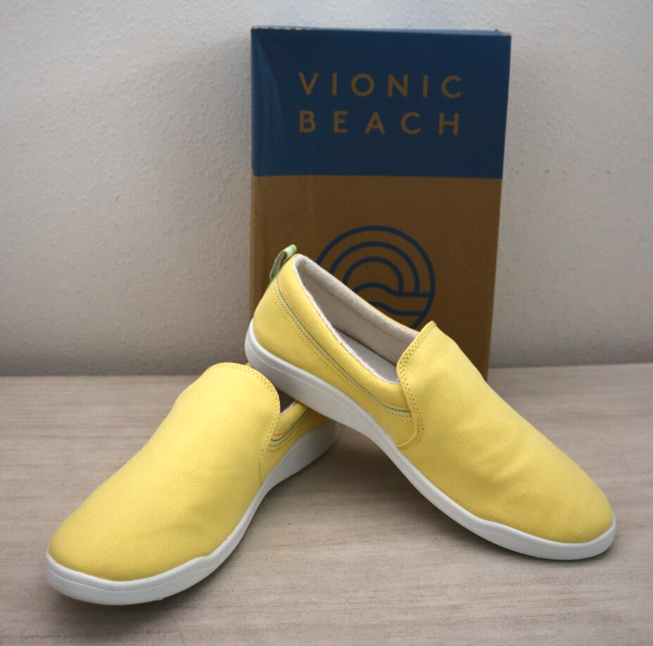 Vionic Beach H9367F1700 Women's Sz 11M Yellow Marshall Canvas Slip-On Shoes
