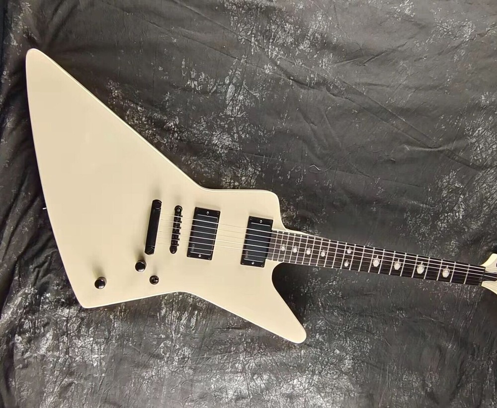 Hot Sale Heavy Metallic Cream White Explorer Electric Guitar with Fingerboard Inlay