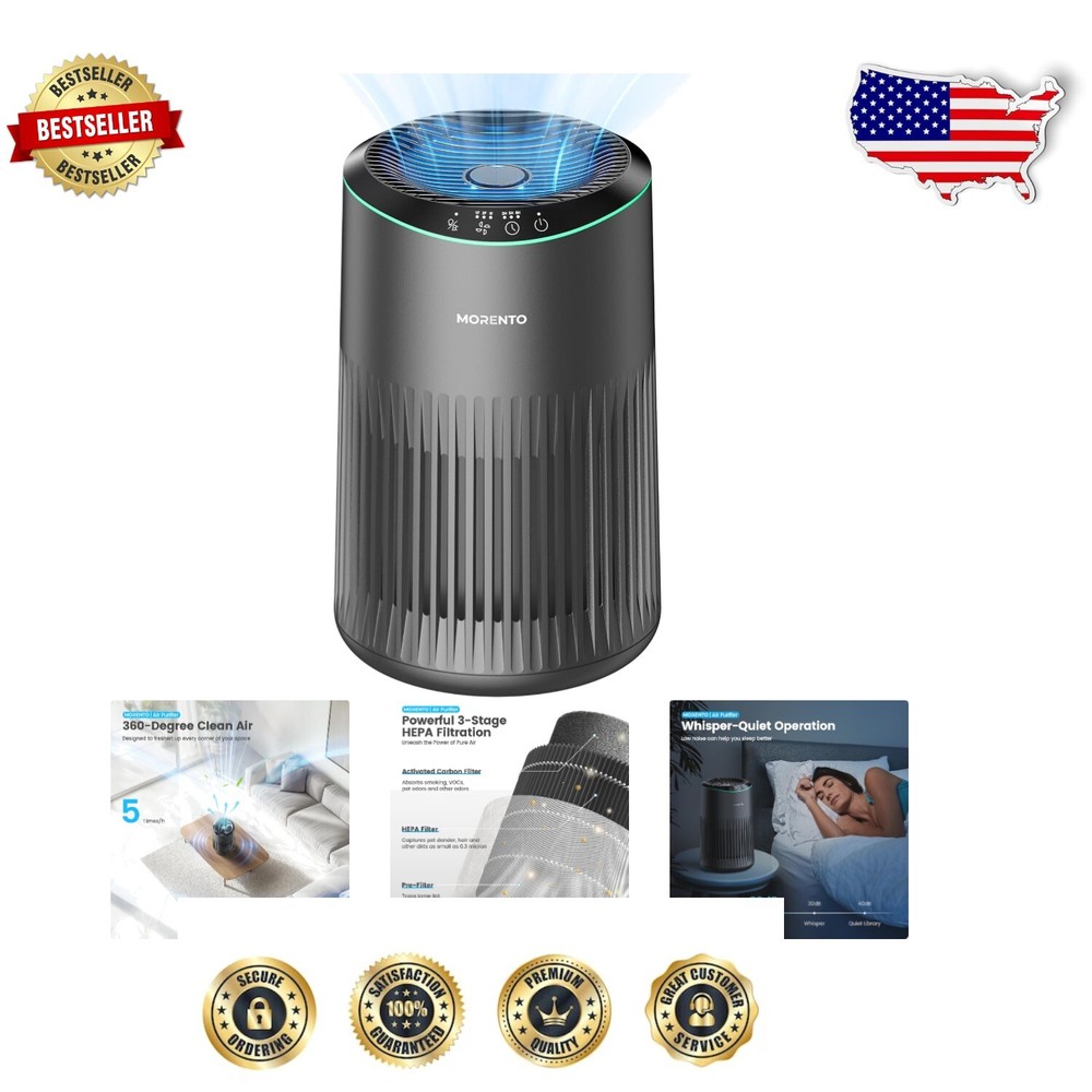 Stylish Gray Air Purifier with Sleep Mode and Blue Ambient Light for Bedrooms