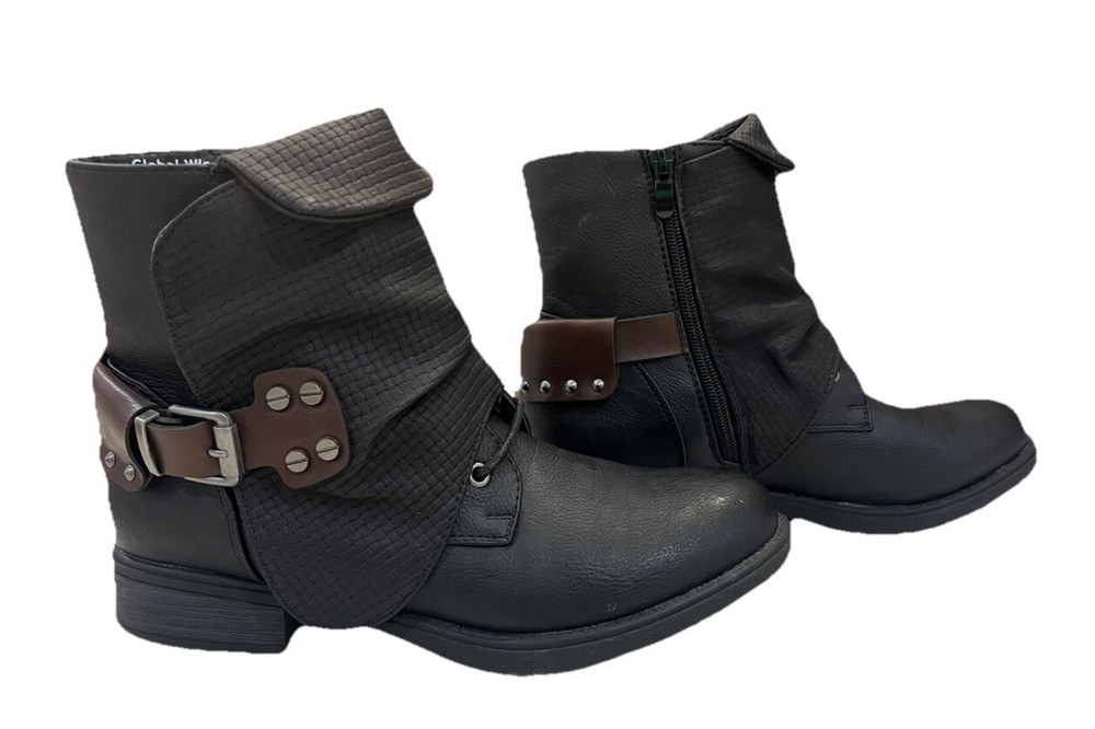 Black Studded Ankle Boots for Women Size 8 by Global Win
