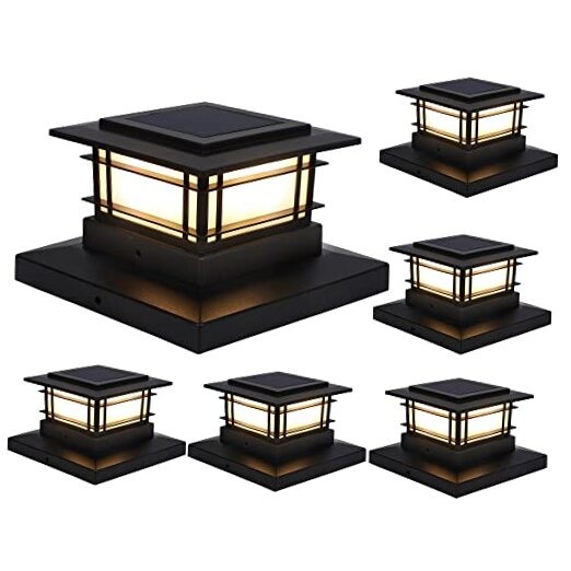 6 Pack Black Solar Fence Post Cap Lights Outdoor No Flame