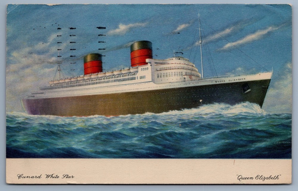 Vintage Queen Elizabeth Cunard White Star Line Steamship Postcard C8