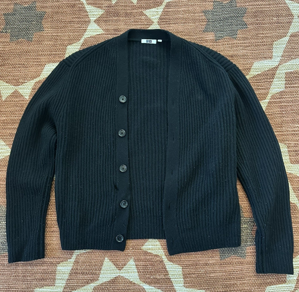 Uniqlo U Black Cardigan, Small, 100% wool, Black, 5-button, Christophe Lemaire