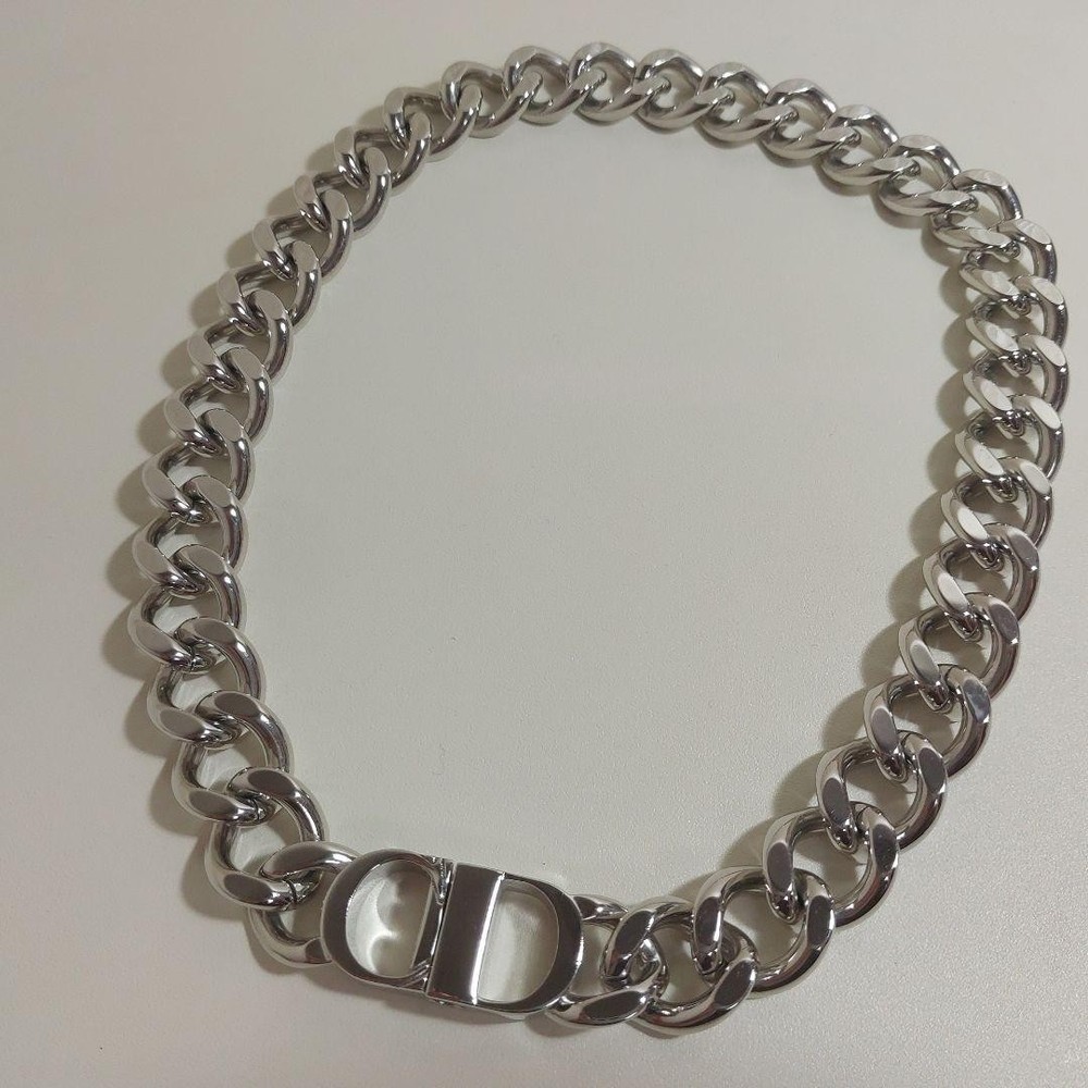Christian Dior CD Icon Chain Link Necklace in Silver