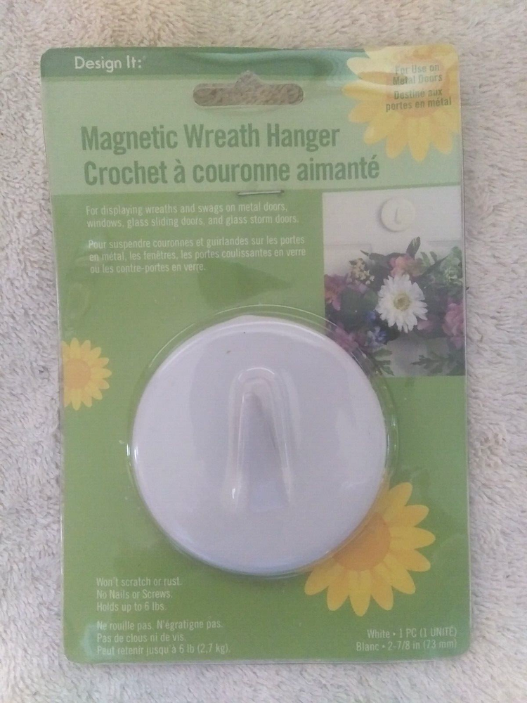 Strong White Magnetic Wreath Hanger for Metal Doors Holds 6 Lbs Brand New 2 7/8 Inch
