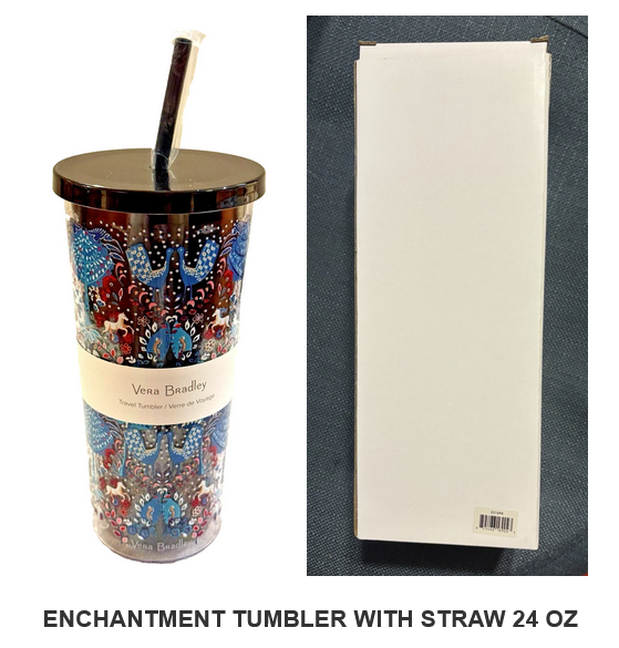 Enchantment Travel Acrylic Tumbler with Straw 24 oz  Vera Bradley NWT Great Gift