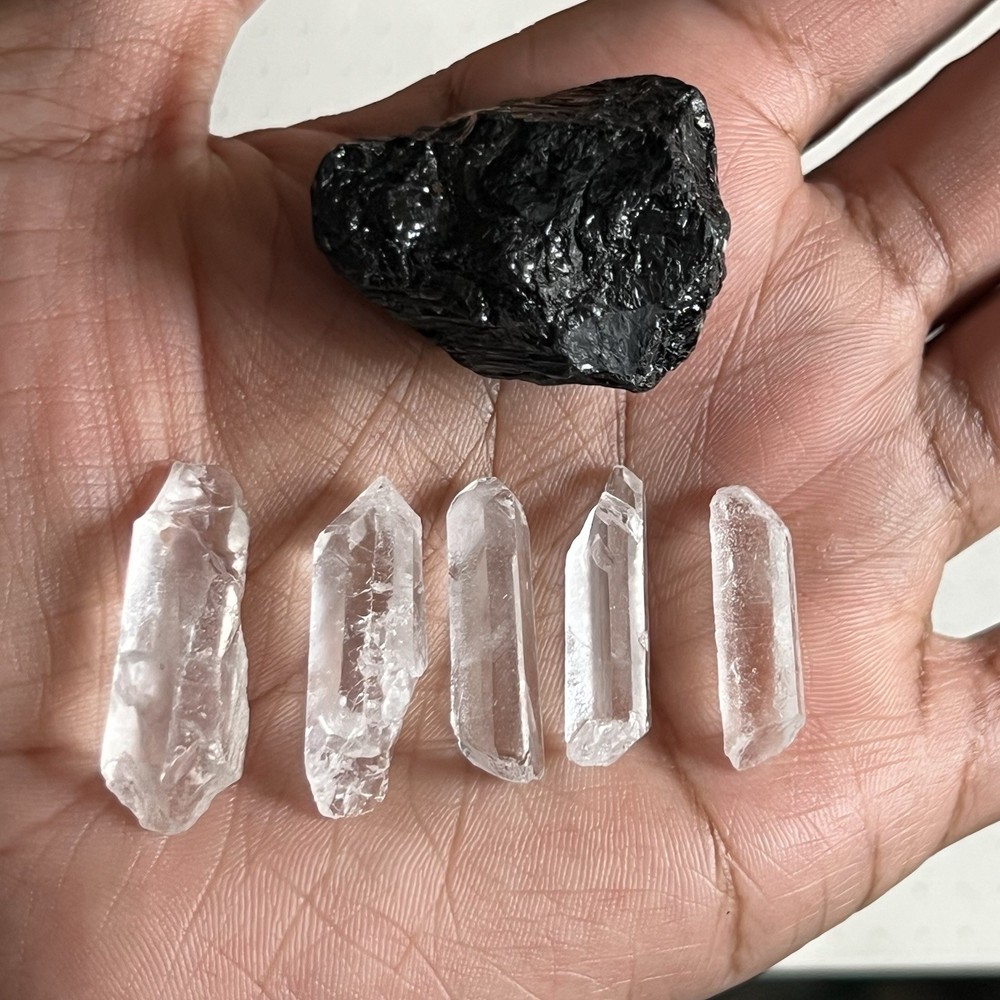 Black Tourmaline + Clear Quartz Mini Crystal Set