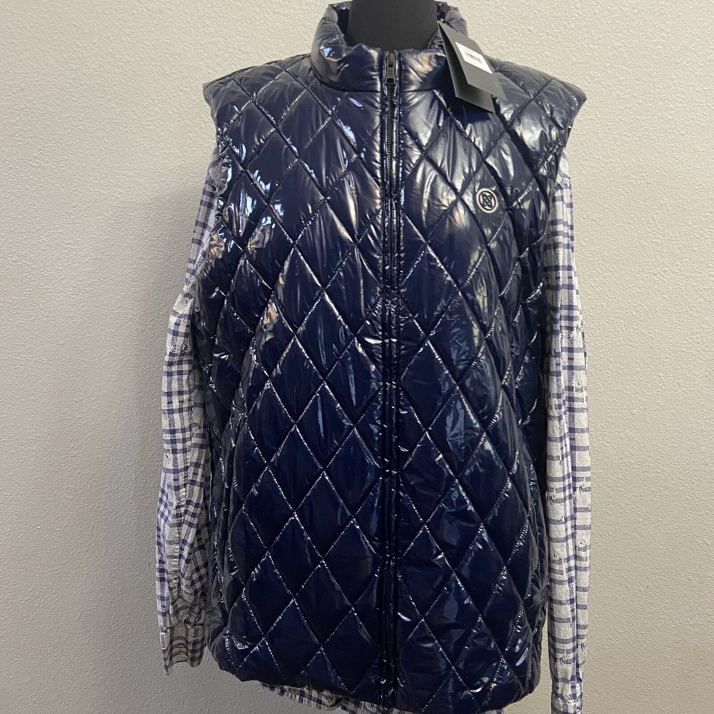 G/FORE Men Quilted Polished Nylon Merino Wool Lined Puffer Vest Navy XL NWT $475