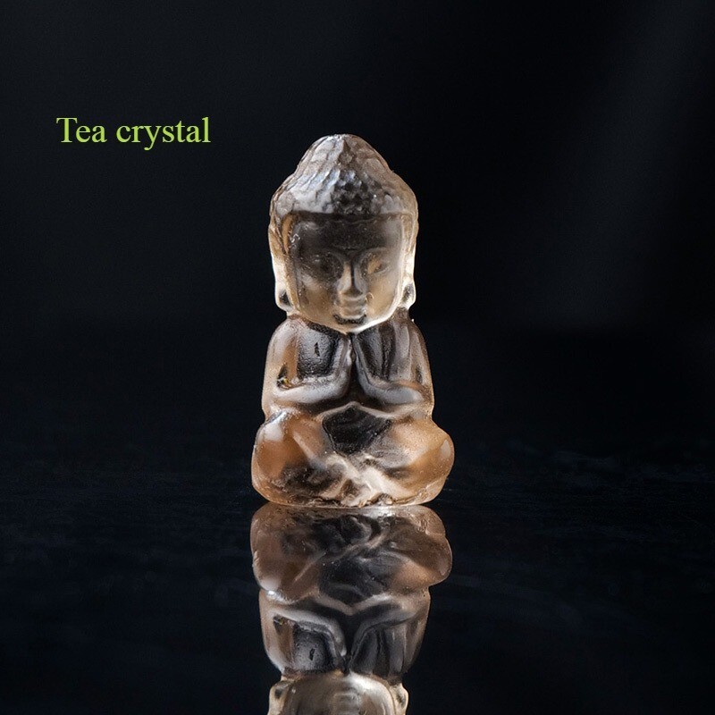 Natural Tea Crystal Carved Mini Buddha Statue Quartz Gemstone Energy Gift Decor