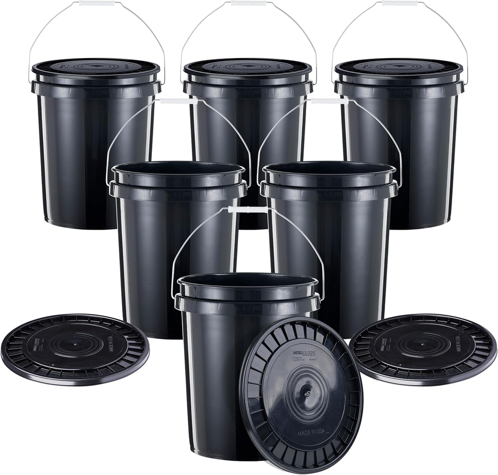 5-Gallon Heavy-Duty Buckets with Snap-On Lids, 6-Pack – Bpa-Free, Food-Grade Pla