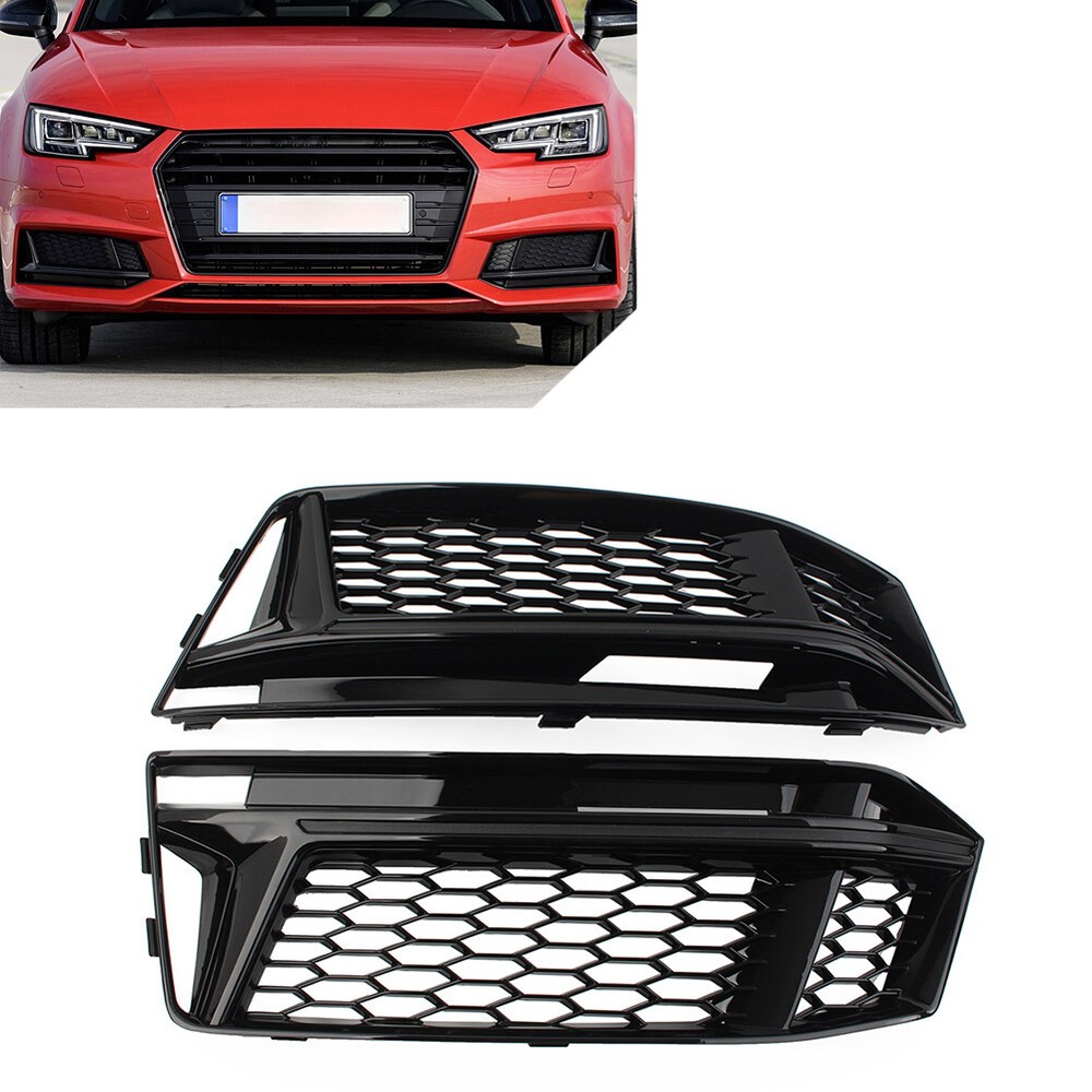 Car Bumper Honeycomb Mesh Fog Light Grille Cover For Audi A4 B9 S-Line S4 16-18