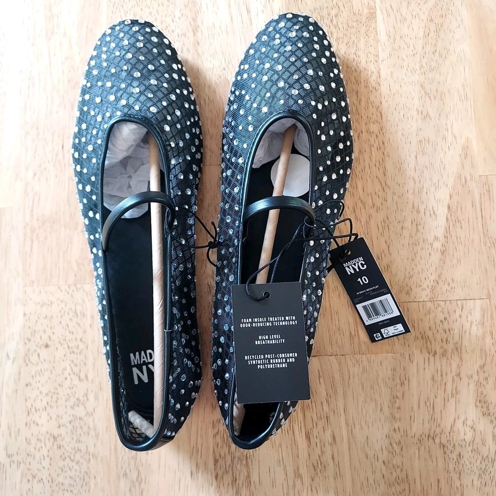 Madden NYC Women’s Mesh Ballet Flats with Rhinestones Black Size 10 New in Box