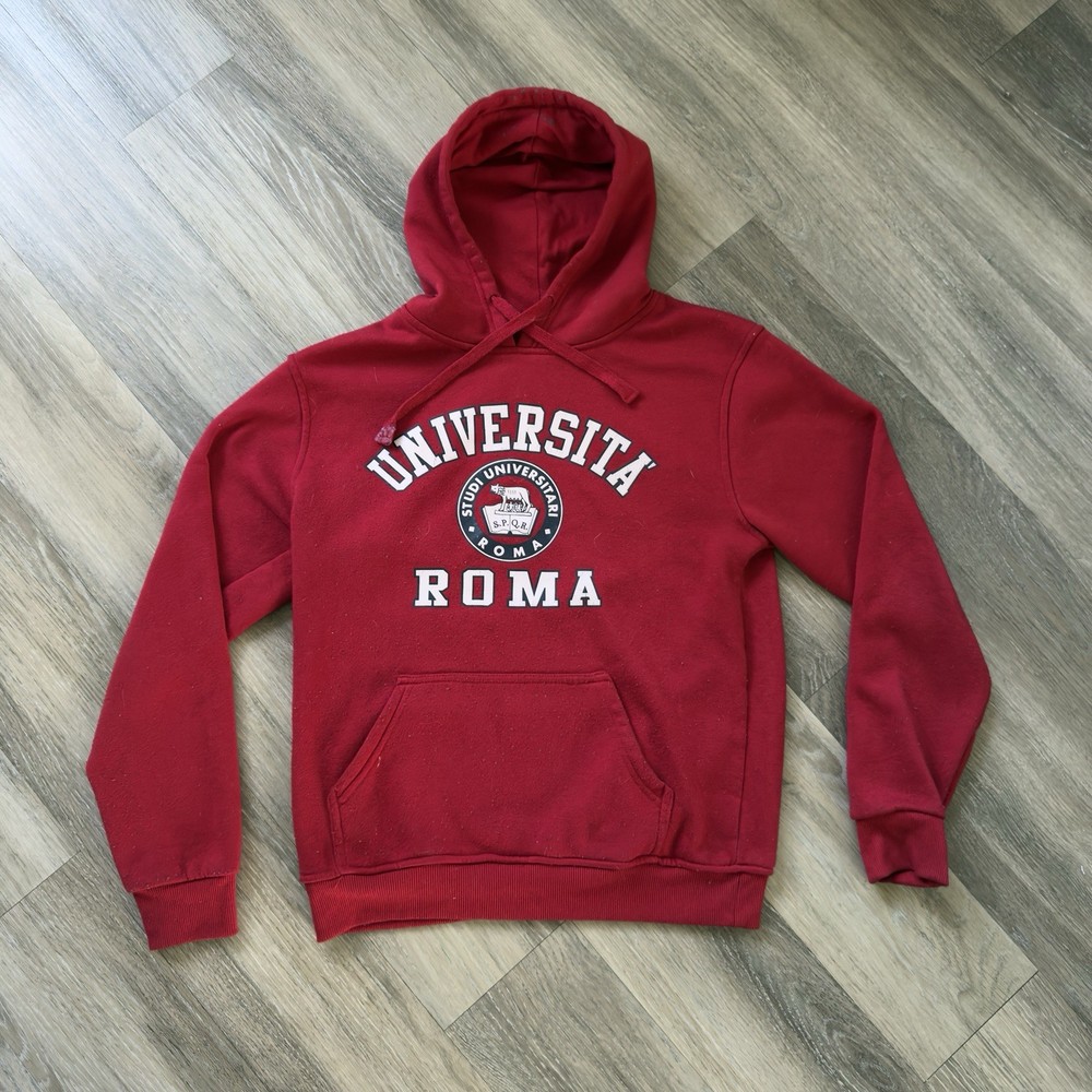 Vintage Universita Of Rome Italy Red Pull Over Hoodie Size Small