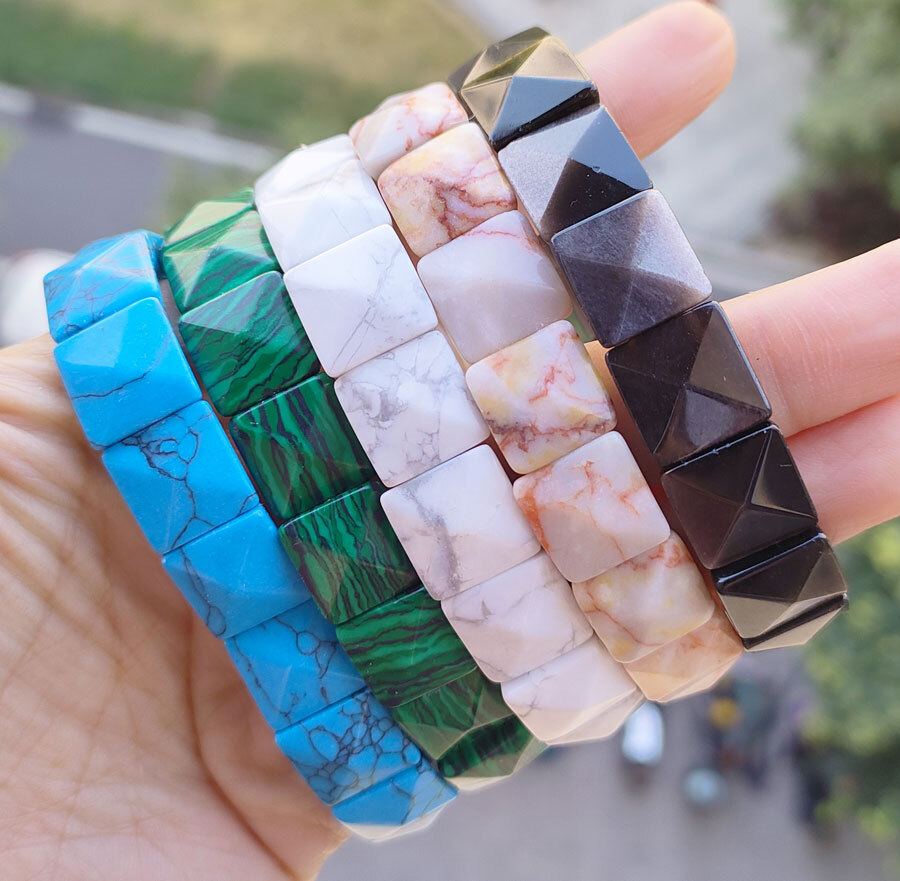 5pcs Turquoise Vary Gems square faceted Bracelet Magic Reiki Healing Amulet
