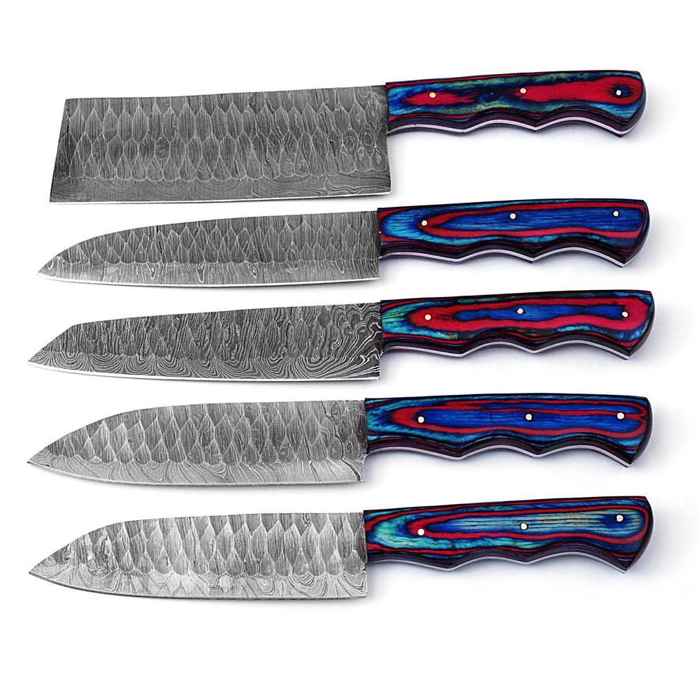 5pc Custom Handmade Damascus Steel Chef Knife Set Professional Kitchen Knives