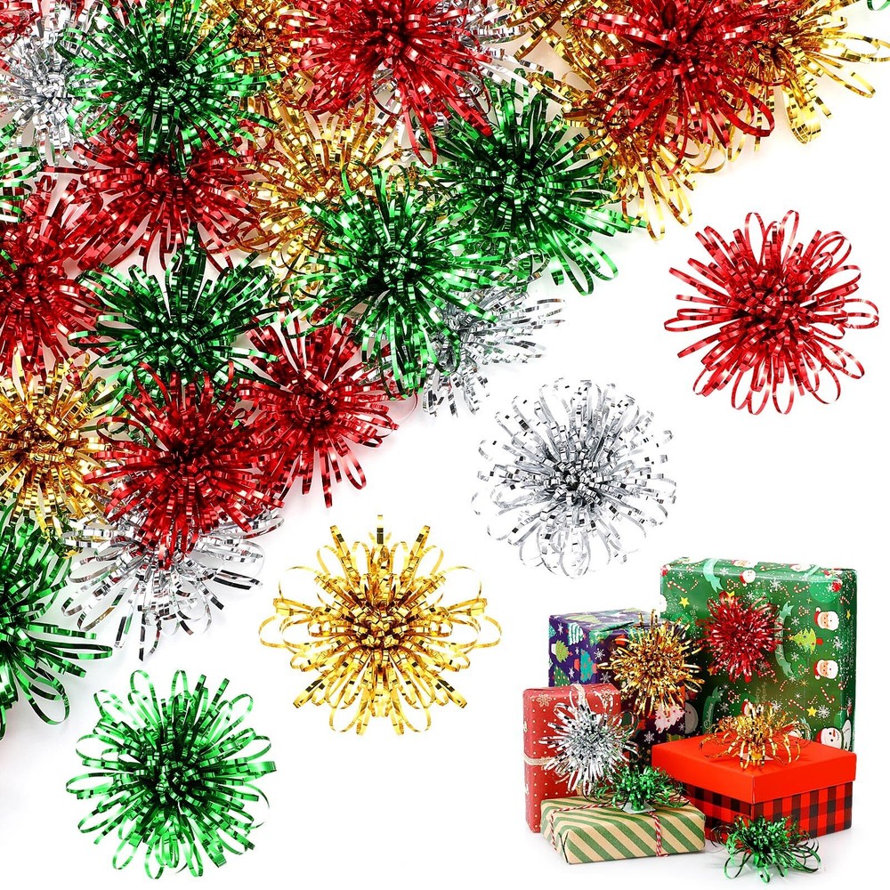 40 Pcs 4 Inch Christmas Self Adhesive Gift Bows Multicolor Present Bows for G...