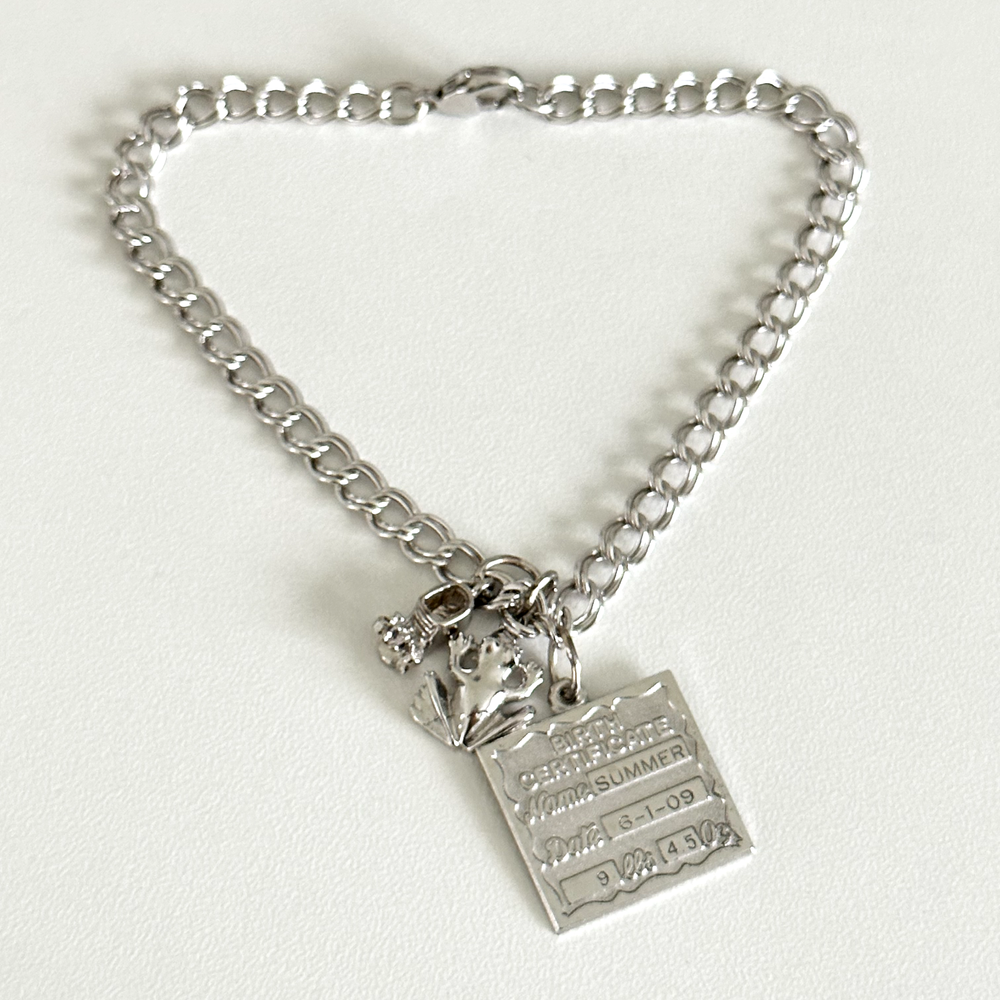 925 Sterling Silver Vintage 3 Charms Curb Chain Link Bracelet 7.75