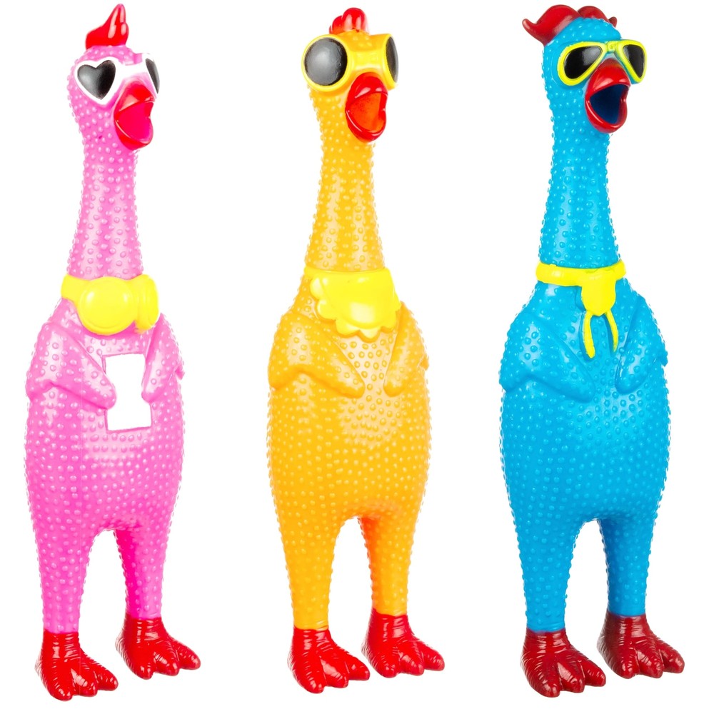 Expressions 3pc Silly Screaming Chicken Set - Tactile Squeaky Chicken Squeeze...