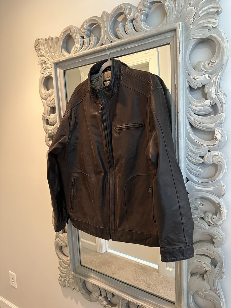 JOS A BANK Executive Collection  Men's Brown Leather Zip Jacket Classic Size XXL