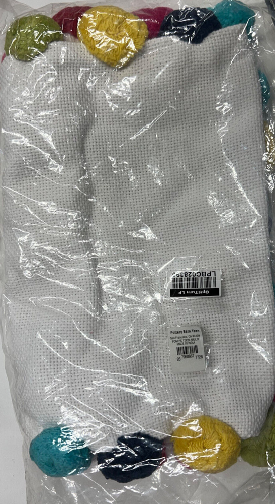 Pottery Barn Teen Rainbow Pom Pom Organic Pillow Cover 12x24 Multi NEW