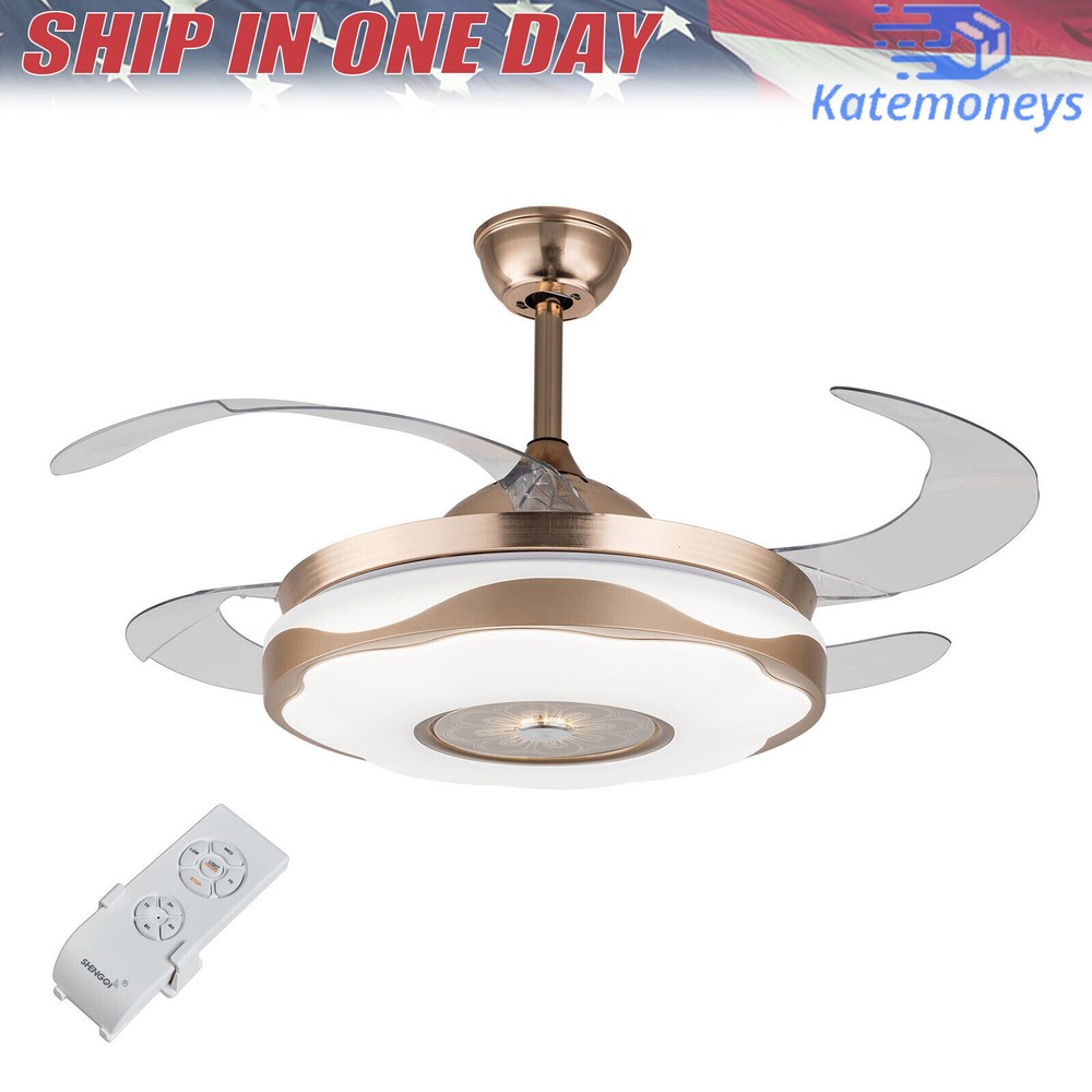 42 Inch Smart Bluetooth Ceiling Fan with Retractable Lights and Remote Control