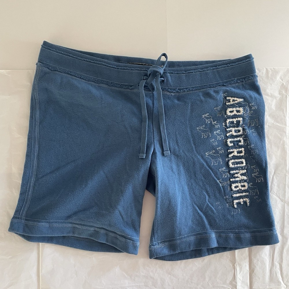 Abercrombie & Fitch Sweat Shorts Blue Cotton Logo Drawstring M