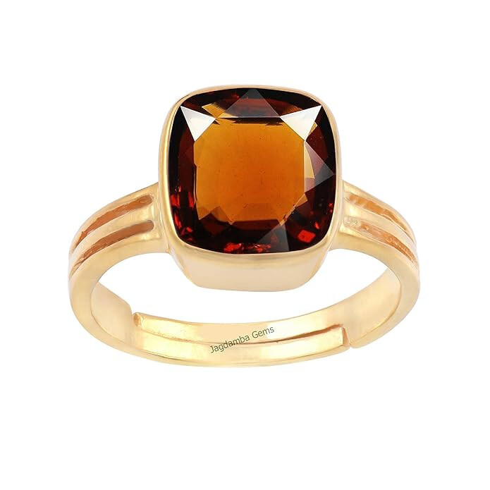Adjustable 7.25 Ratti Gold Hessonite Gomed Gemstone Ring with Certificate