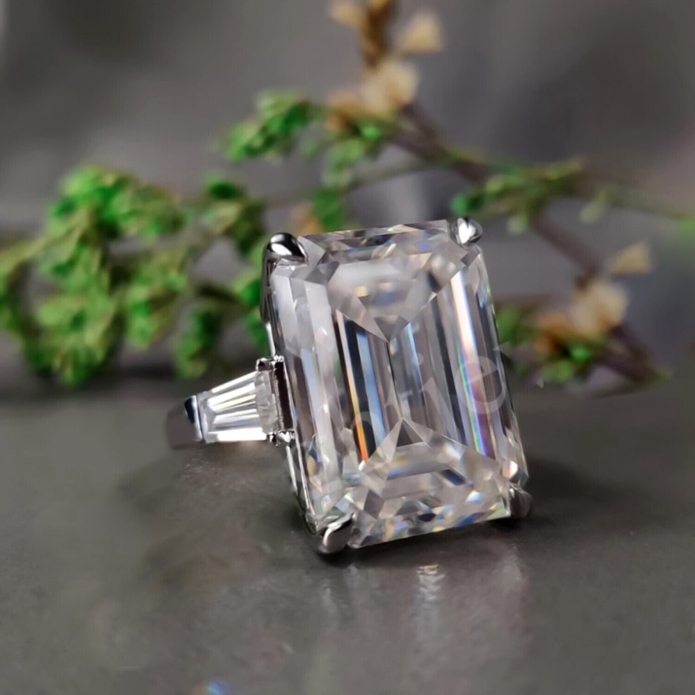 8.30 Ct Emerald Cut Off White Diamond Ring 925 Silver Certified Sparkle