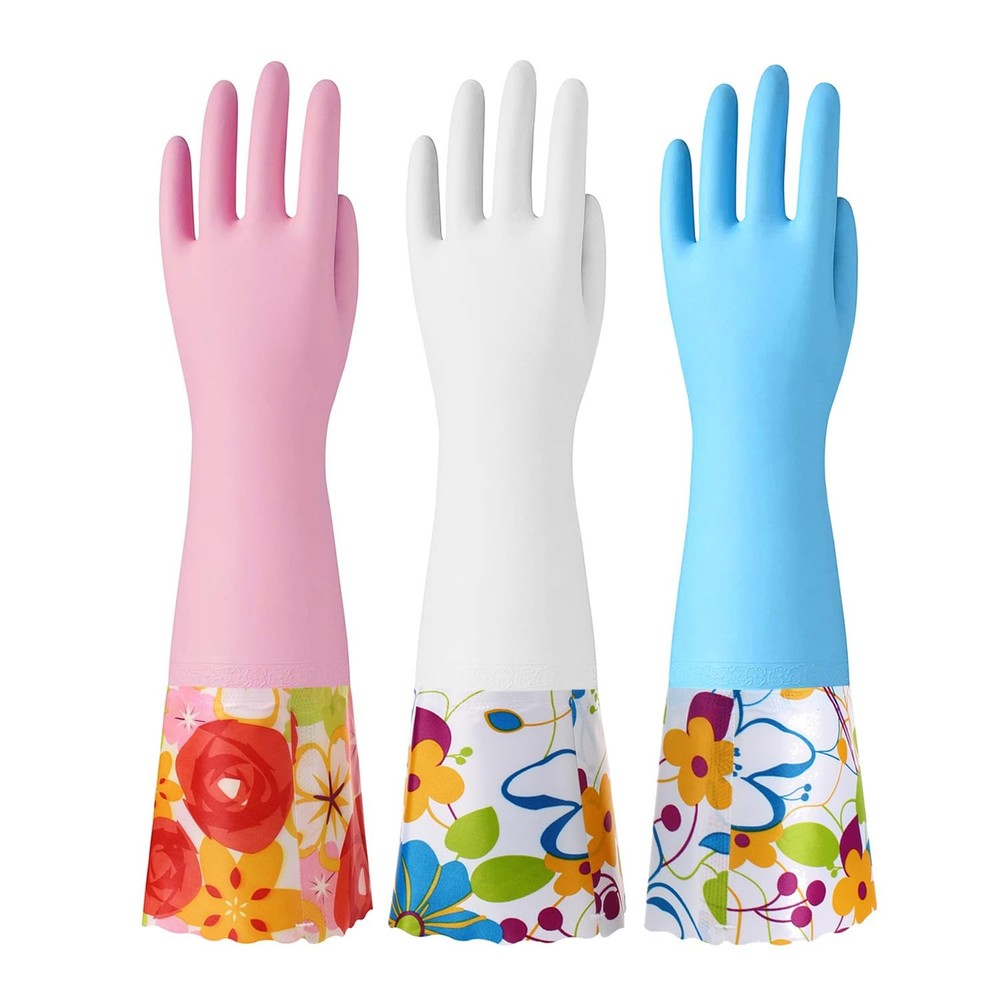 3 Pairs Durable Rubber Cleaning Gloves for Kitchen Dishwashing & Household Chores
