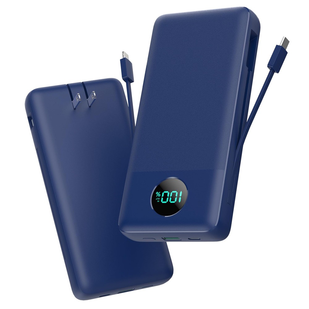 Portable Charger 33800mAh USB C Power Bank with Built-in Cables and AC Wall Plug for Fast Charging