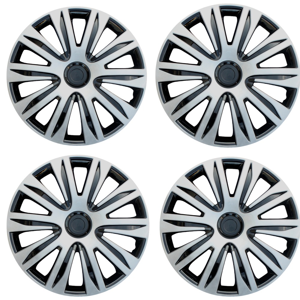 4-Piece Black & Silver 16-Inch Hubcaps for R16 Wheels