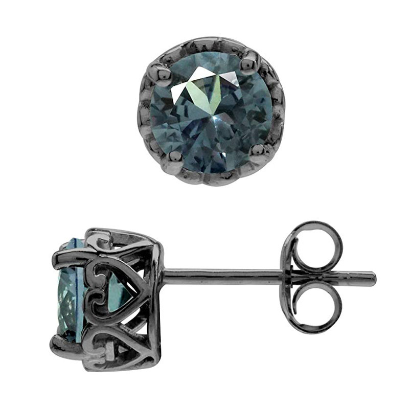 6 MM Alexandrite Black Rhodium 925 Sterling Silver Victorian Stud Earrings