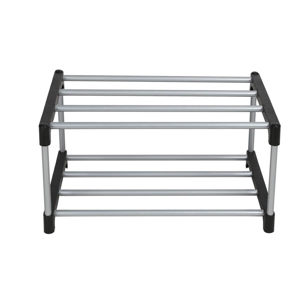 2 Tier Shoe Rack, Black and Silver, 4 Pairs of Shoes, Iron Poles & Connectors