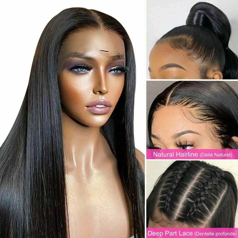 Straight Brazilian Human Hair Wig Glueless Lace Front Pre Plucked