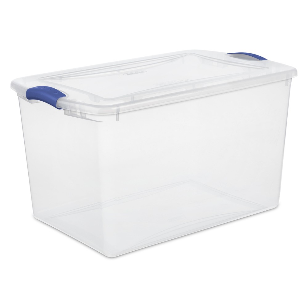 Sterilite 66 Quart Clear Storage Box with Blue Latch and Clear Lid