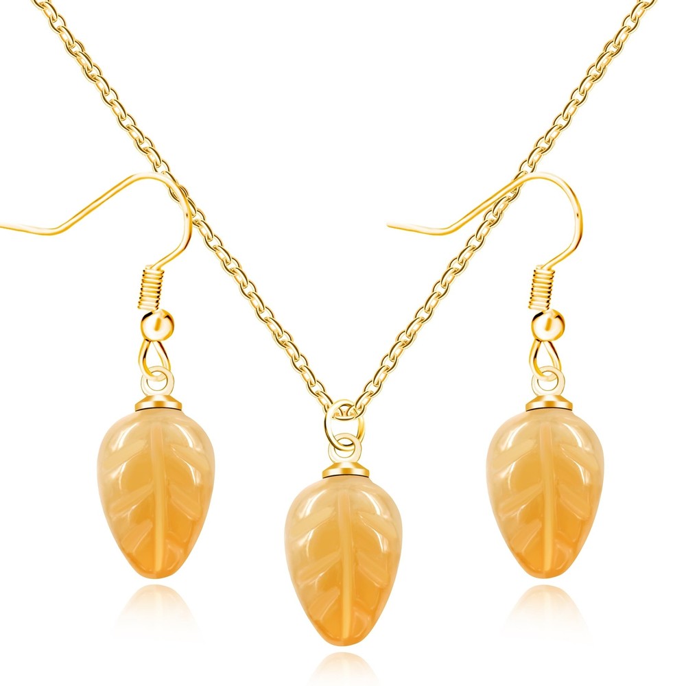 Leaf Drop Earrings Necklace Set with Cubic Zirconia Inlay Dangle Design