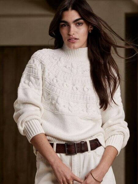 Banana Republic S Couronne Cable Knit Sweater Small Transition Cream 509227