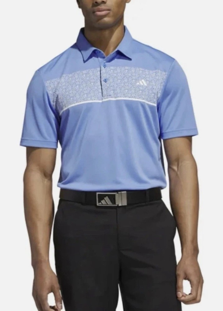 Adidas Men's Stretch Short Sleeve Chest Print Golf Polo Shirt  Blue Size M