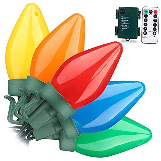 50 LED C7 Christmas String Lights - 26ft Battery Operated Multicolor with Remote