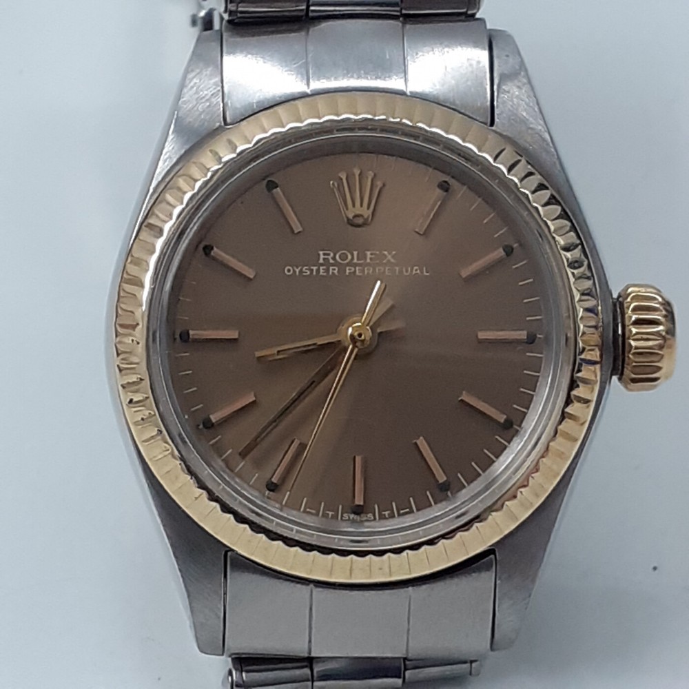 Vintage Rolex Oyster Perpetual Ladies 26 mm Two Tone Watch 6619 Circa 1970