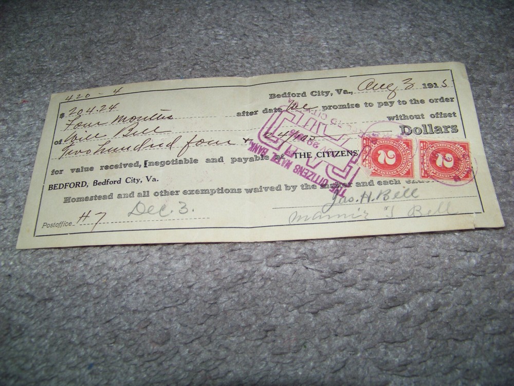 1915 The Citizens National Bank Bedford Virginia Bell Family