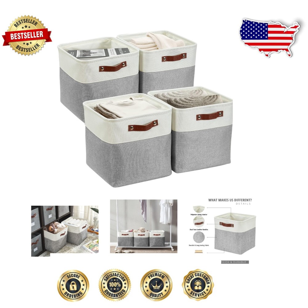 Versatile Grey & White Cube Organizer Baskets - 4pc Set for Stylish Storage