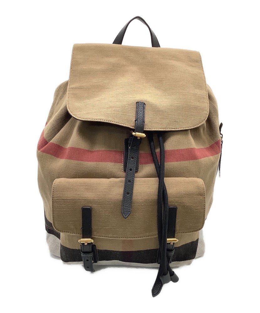 BURBERRY Backpack Bag LONDON  Canvas Camel Check From Japan Authentic Used VG